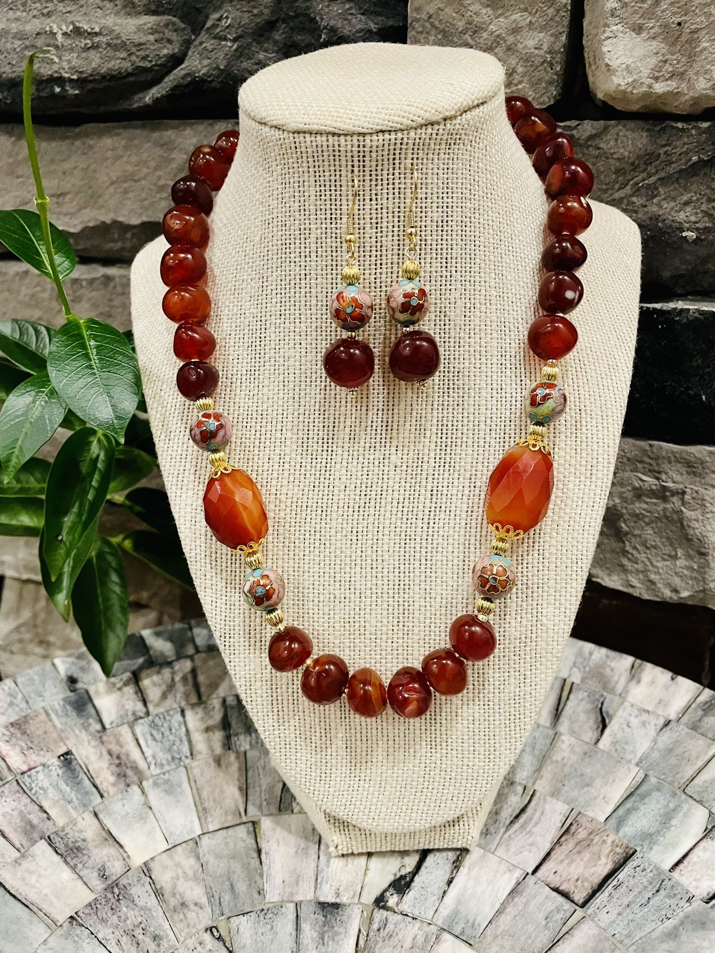 Carnelian Necklace And Earrings Set