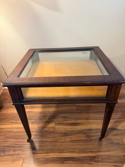 Pair of Vintage Glass Display Tables / Shadow Box Tables – Hinged Tops