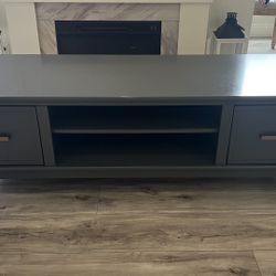Grey modern TV Stand With Gold Accents