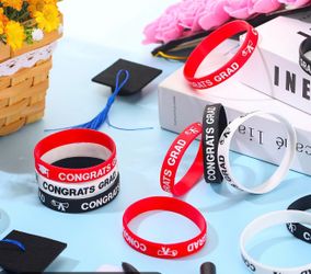 Rotatingpals 150 Pcs Congrats Grad Silicone Wristbands Graduation Bracelet Colorful, Graduates Party Favors(Black, White, Red)