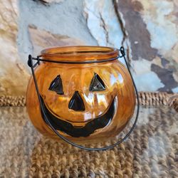 Jack-O-Lantern Pumpkin Glass Jar / Tealight Holder