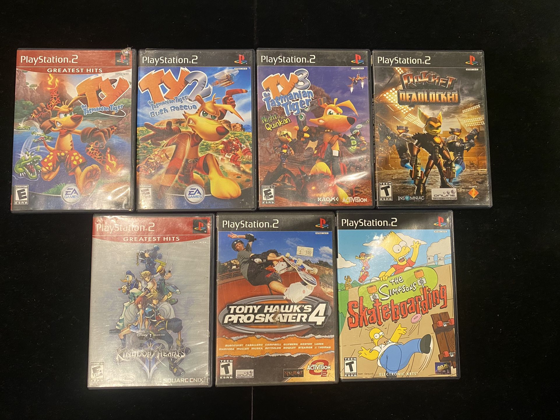 Playstation 2 PS2 Game Lot(7 Games)TY TY2 TY3 RATCHET KINGDOM HEARTS TONY HAWK PRO SKATER 4 +(Post Nintendo Era)