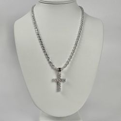 Silver Chain And VVS Moissanite Cross Pendant Set 