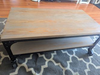 COFFEE TABLE - Industrial Style, Weathered Oak & Antique Nickel, 4 Wheels