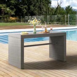 Asti 40 in. H Rectangular All-Weather Wicker Outdoor Tall Pub Table with Glass Top