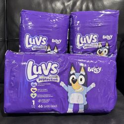 LUVS Bluey Platinum Protection 138 Total Diapers, 3 Packs Of 46 Diapers Size 1 8-14lbs