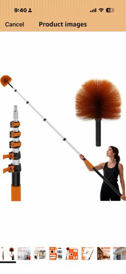 26 FT Reach Cobweb Duster with 5-20FT Telescoping Pole, Dual Action Flip-Lock & Screw Fixing Design, Washable Reusable Duster for High Ceilings, Fans 