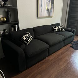 Black Linen Cloud Couch Sectional Sofa