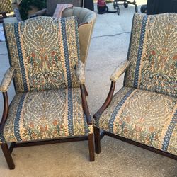 Pair Reupholstered Wingback Chairs