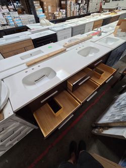72" Double Sink Bathroom Vanity with White Stone Top