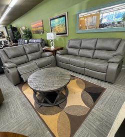 Gray Top Grain Leather Reclining Sofa | Modern Living Room Furniture