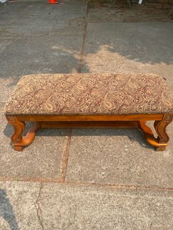Upholstered Wooden Bench with Paisley Fabric