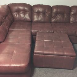 Maroon Sectional Couch w/Ottoman Storage 