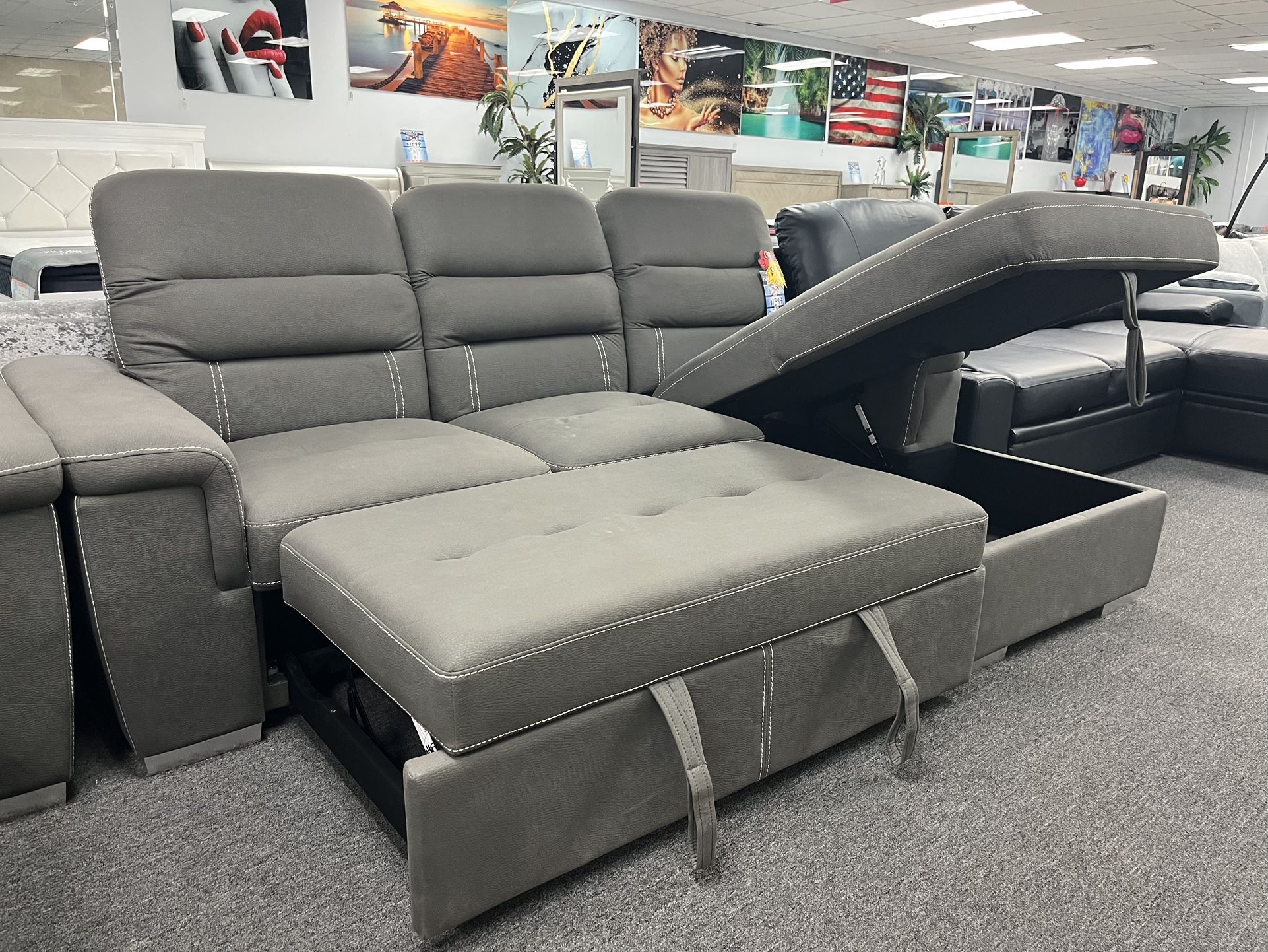 Sleeper Sofa w/Storage Chaise On Liquidation Now !!