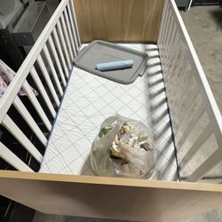 White Baby Bed Crib Mattress Brown Tan Light Blue