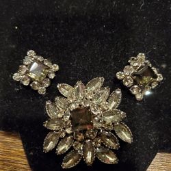 Stone Pin W Clip Earrings,  Like New, Set