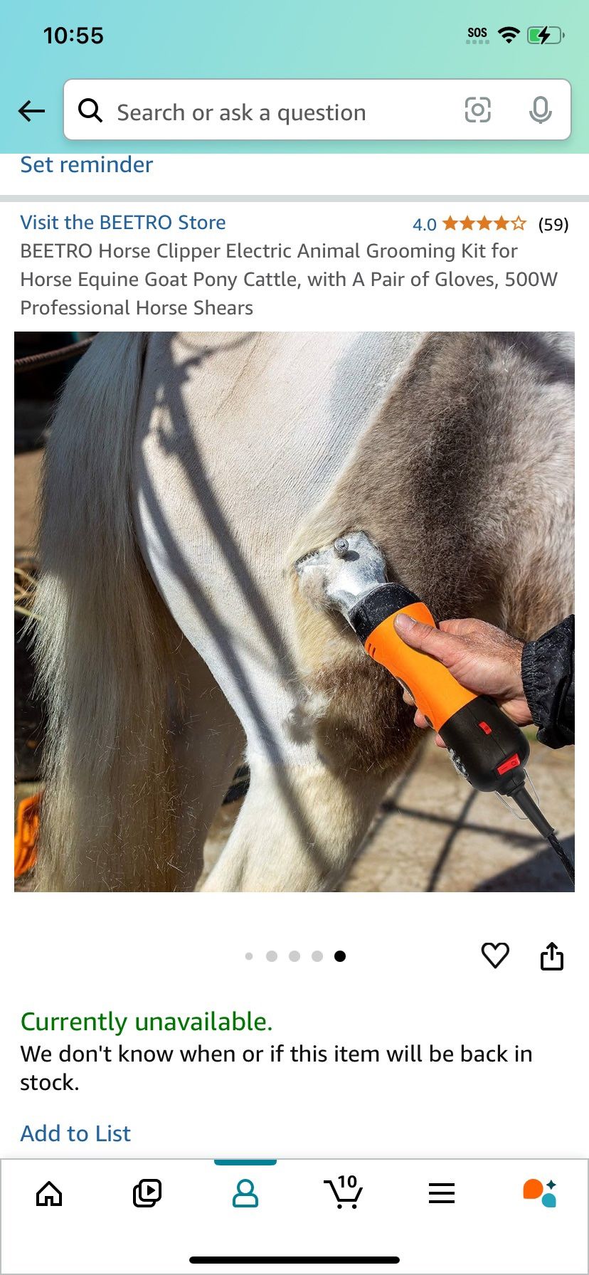 BEETRO Horse Clipper Electric Animal Grooming Kit for Horse Equine Goat Pony Cattle with A Pair of Gloves 500W Professional Horse Shears