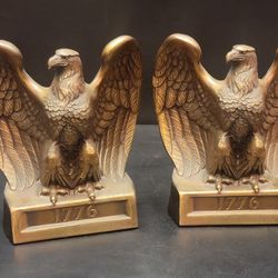 Vintage 1965 American Bald Eagle Bookends - Colonial Virginia 1776 Design - Bronze/Brass