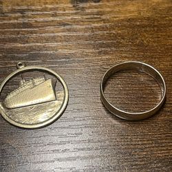 Gold Wedding Engagement Ring 10K Ocean Liner Ship Charm 9K Bicentennial Rare 12K Coin