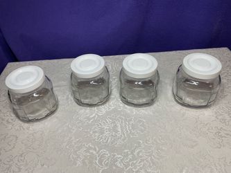 Set of 4 Glass Jars with White Lids