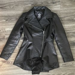 Womens Small Peplum Black Leather Jacket