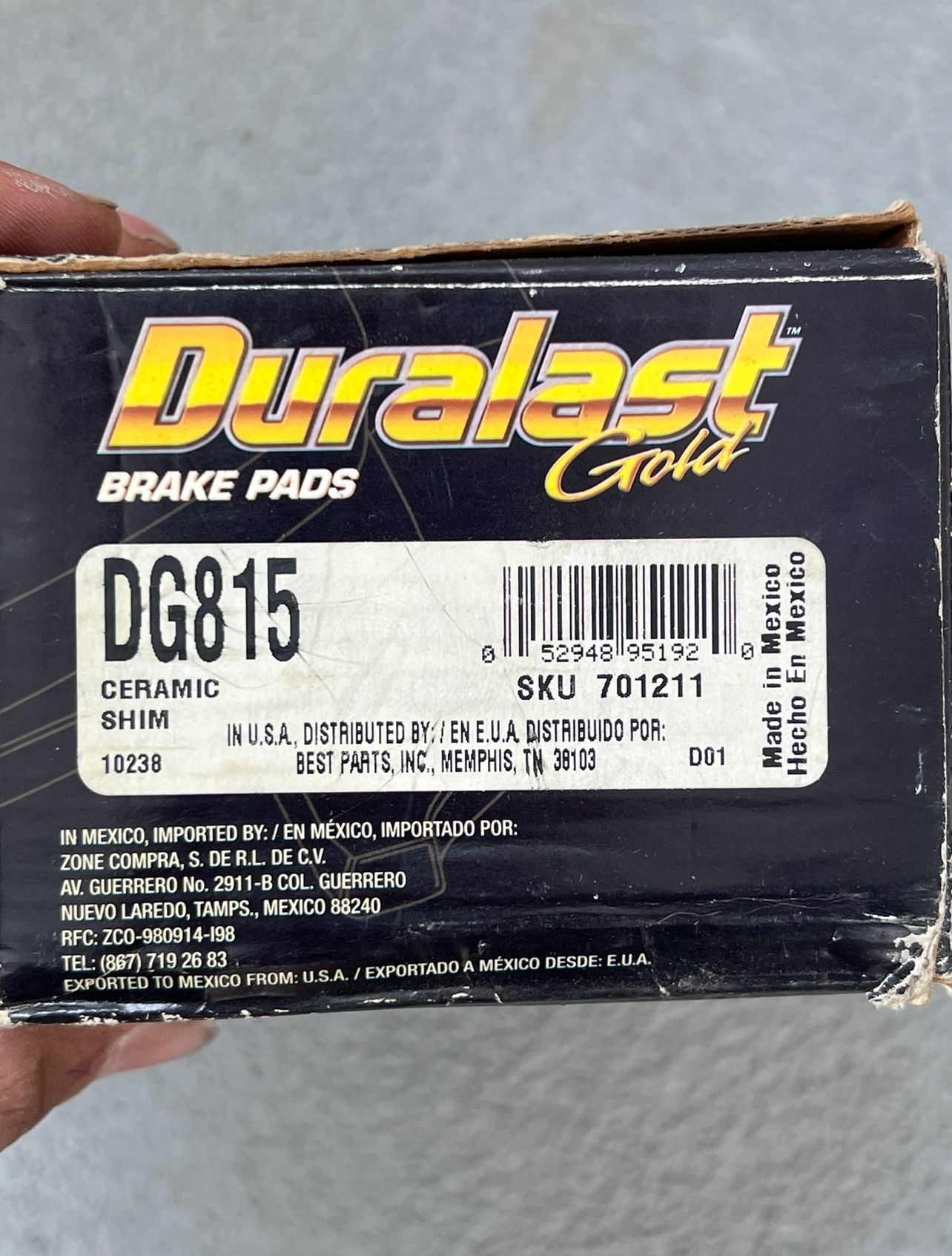 Duralast Break Pads Gold