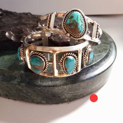 $425! 2 Awesome 925 Sterling Silver Turquoise Navajo Made Bracelets