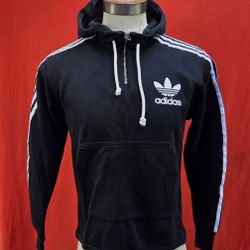 Adidas Unisex Black 1/4 Zip White Stripes Size Medium Long Sleeve Sweatshirt 