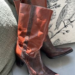 Antonio Melani Women’s 7.5M Brow Leather Tooled Western Heel Boots Glove Fits-77469