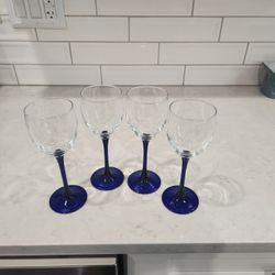 Wine Glasses Vintage Blue Stemmed