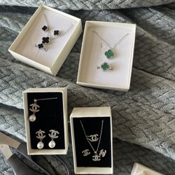 925 Leaf Clover Sterling Silver Sets. Assorted Great Christmas’s Gift New 