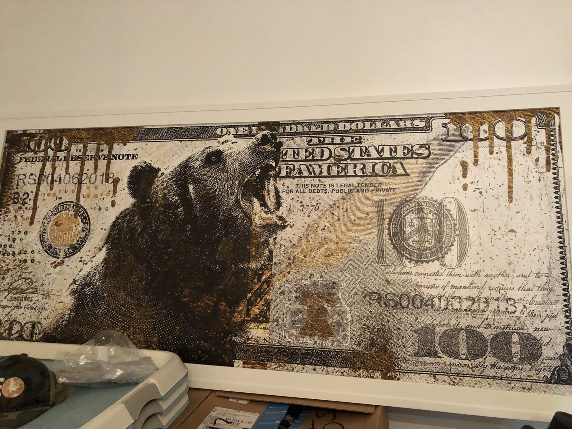 Bear Market $100 bill framed wall art