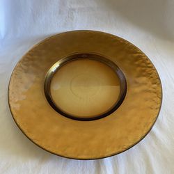 Large Decorative Glass Plate Centerpiece Gold Smokey Amber Brown Hammer Texture