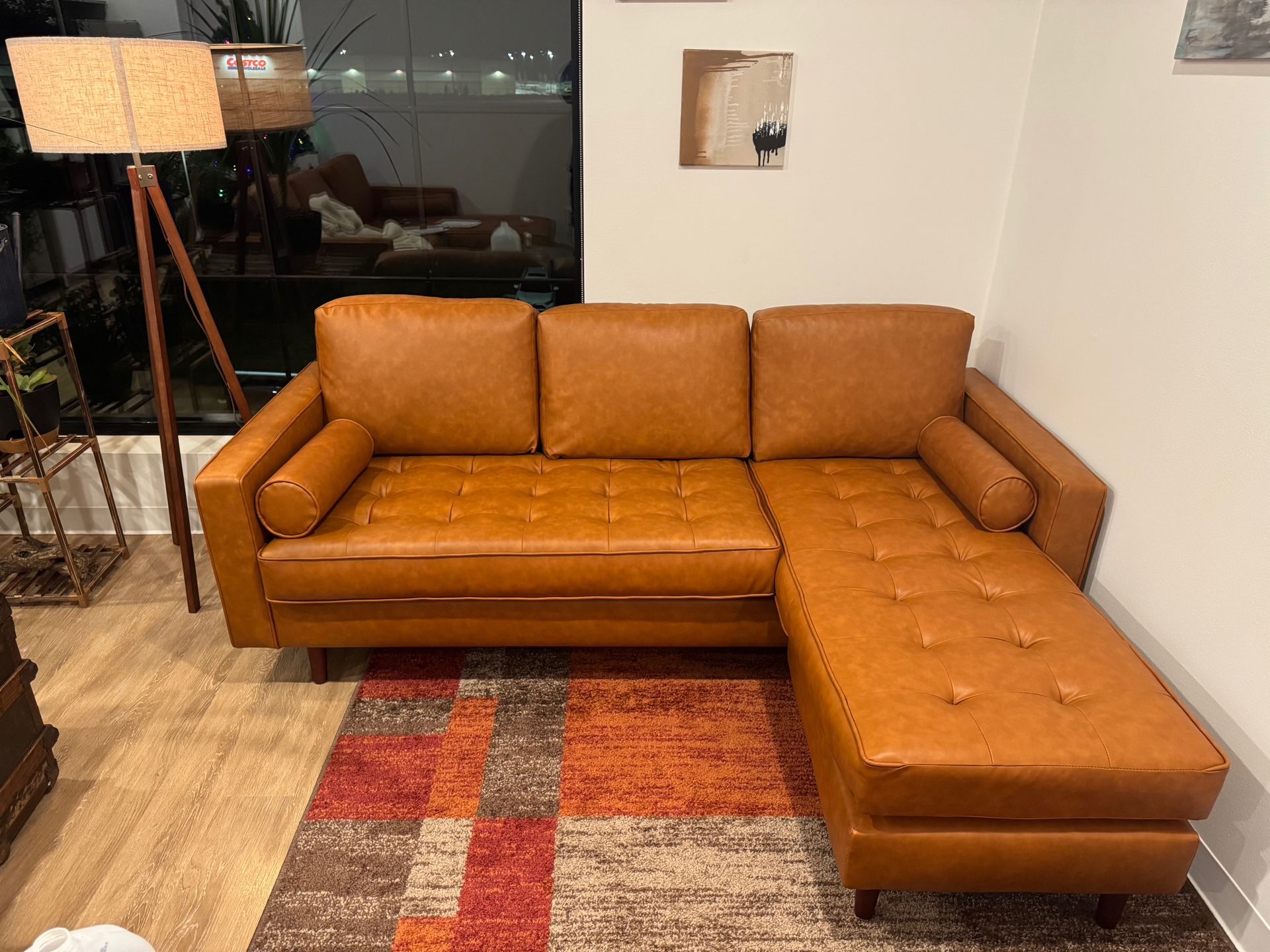Reversible Brown Leather Couch Sofa