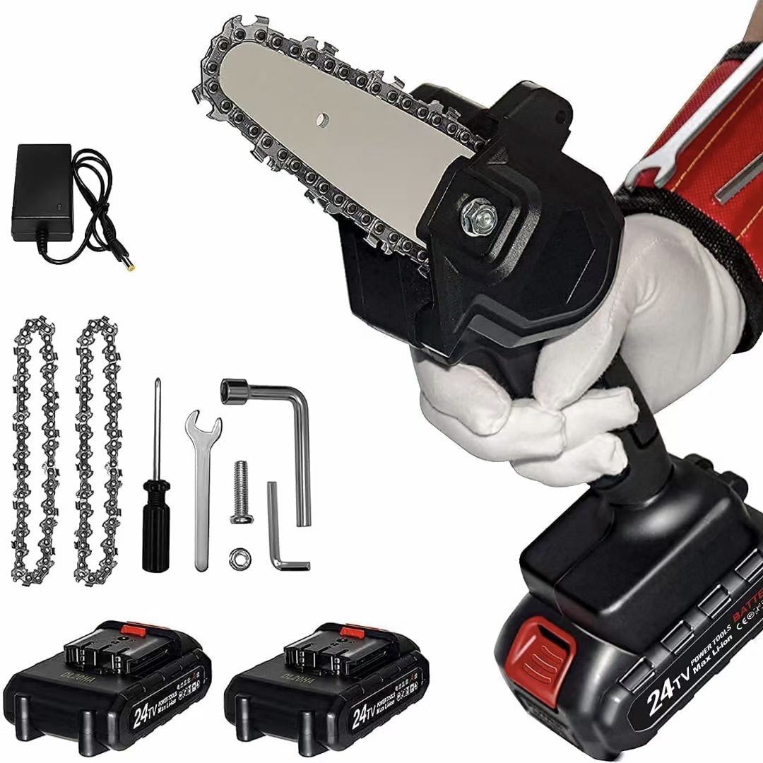 Mini Chainsaw 4 Inch with 2 Battery, Cordless power chain saws with Security Lock, Handheld Small Chainsaw for Wood Cutting Tree Trimming