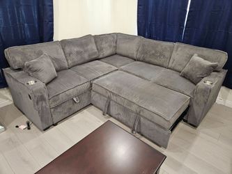 Brand New Sectional W/ Pull Out Bed & Storage Cup Holder & USB Outlet $599