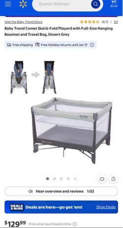 Baby Trend Comet Quick-Fold Playard with Full-Size Hanging Bassinet and Travel Bag, Desert Grey