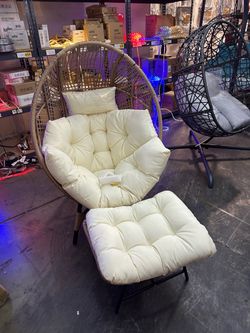 New Birdcage Lounge Chair 450 lbs Capacity Indoor Outdoor Wicker Egg Chair Set w/ Ottoman Footrest