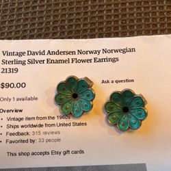 Norwegian David Anderson designer Sterling silver enameled flower earrings