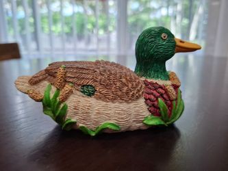 Vintage Russ Berrie & Co "Reel Life" Mallard Duck Figurine (Item No. 14602)