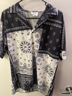 Black & White Bandana Print Button-Up Shirt
