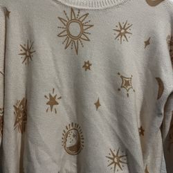 Celestial Print Knit Sweater with Sun and Moon Design