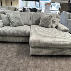 Super Soft Grey Corduroy Sectional Couch 