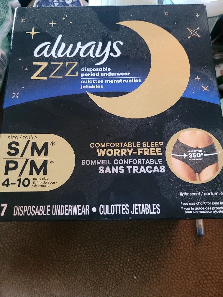 Always ZZZ Overnight Disposable Period Underwear Size S/ M, (Pant Size 4-10) 7 Count