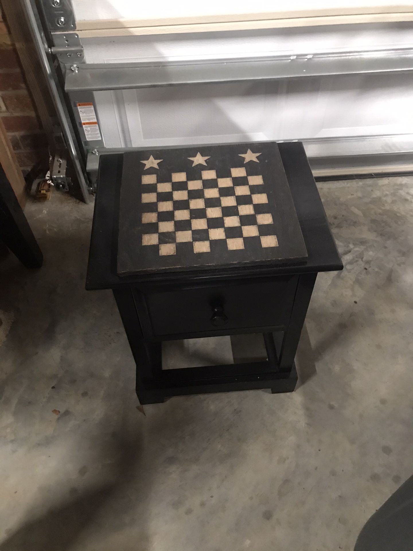 Checker board top game side table.