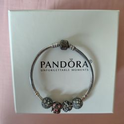 Pandora Silver 4 Charm Gem Bracelet 