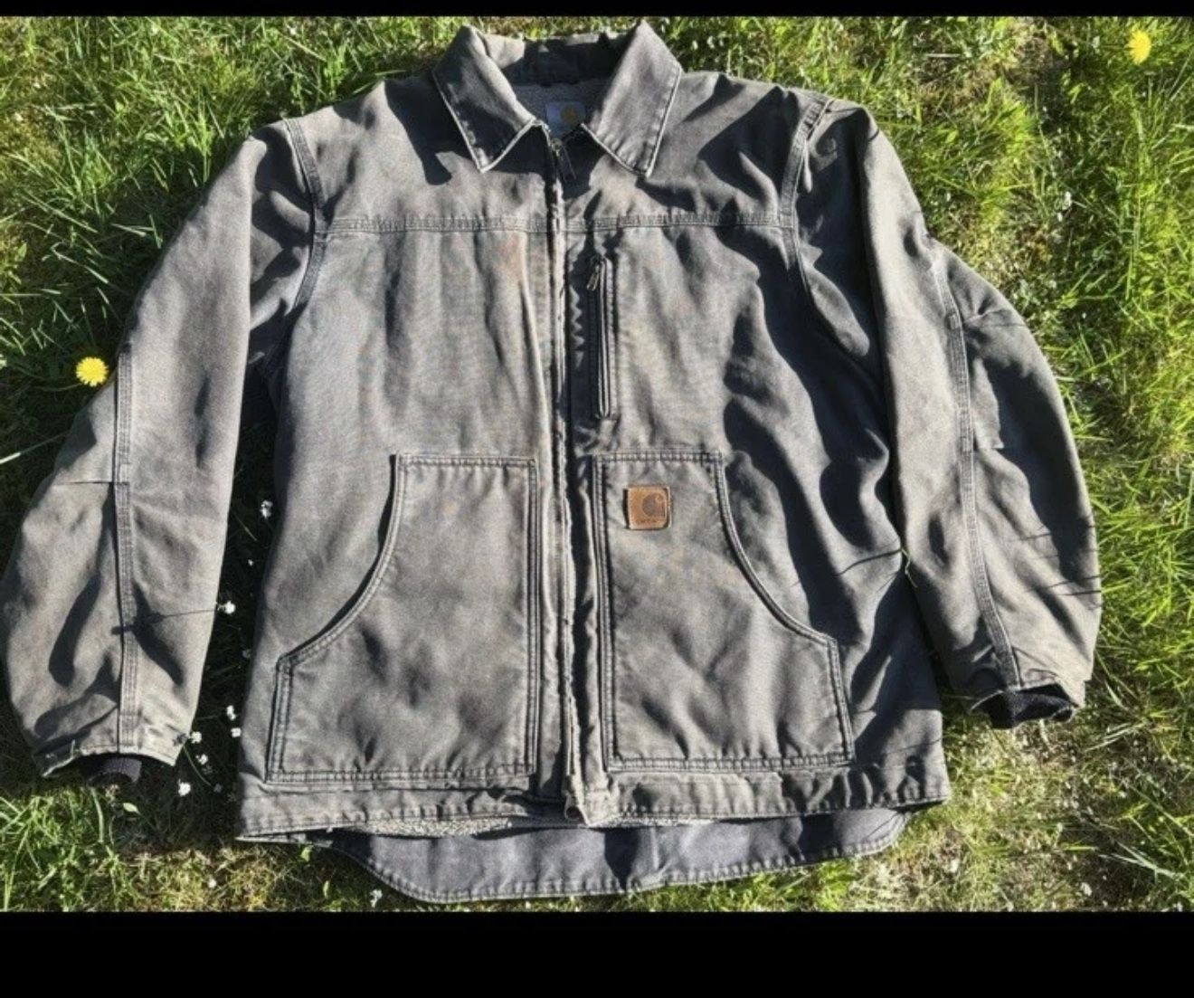 Vintage Carhartt Jacket Mens Duck Canvas Sherpa Lined Chore Coat Thrashed Gray
