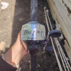 5 fishing reels and pole 