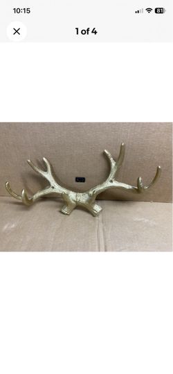 Gold Antler Coat Rack Cast Aluminum Heavy Duty 15.5” x 8” Ready to Hang
