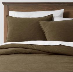 3pc King Space Dyed Cotton Linen Duvet Cover & Sham Set Olive(King)